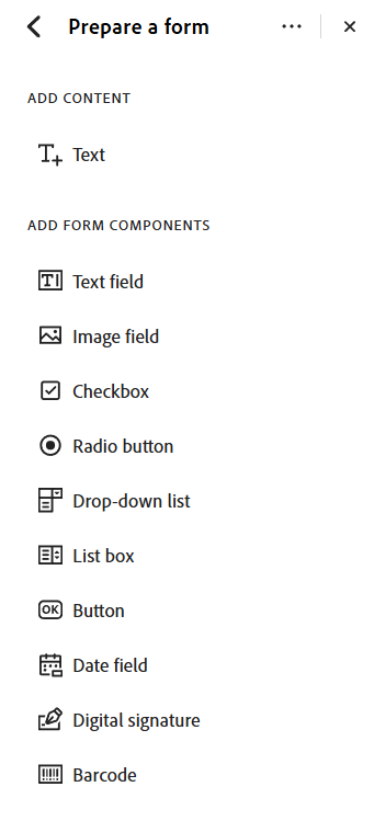 Form tools sidebar